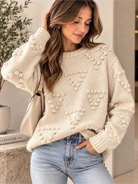 Saltwater Luxe Textured Knit Sweater in Cream Small Like New
